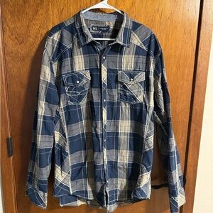 BKE Navy and Beige Plaid Button Down Shirt